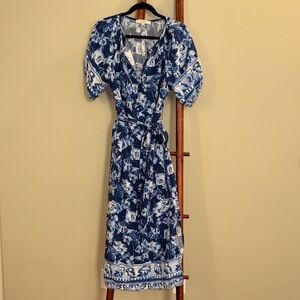 LOFT Blue and White Floral Midi Dress